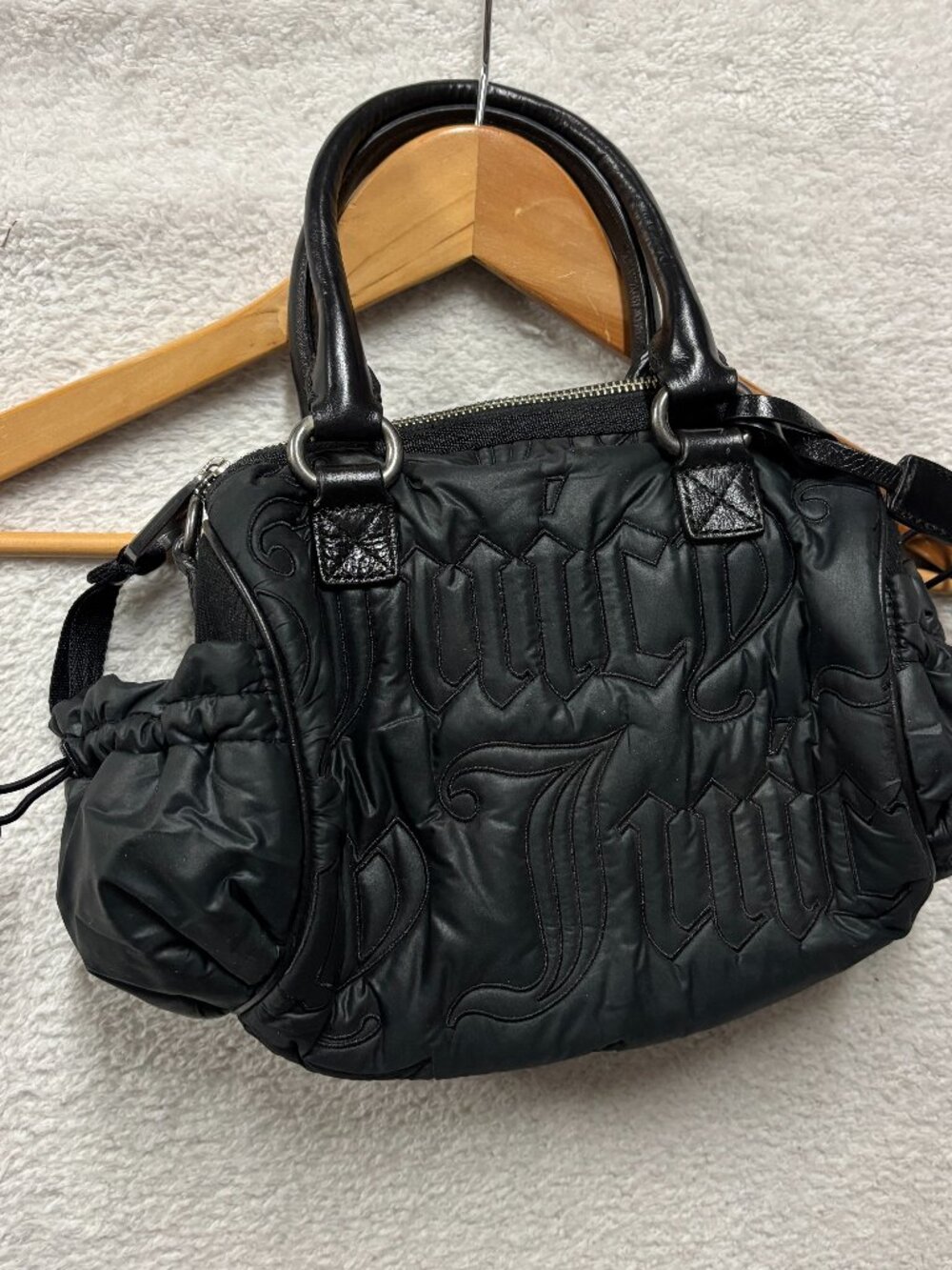 Juicy Couture Black Puffer Handbag Quilted Embroidered Nylon Satchel Y2K Bag